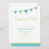 パーティーは婚約パーティに-緑及び青印を付けます 招待状 (正面/裏面)