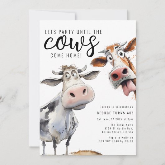 パーティーは牛の家ま来で | 誕生日パーティー 招待状 (正面)