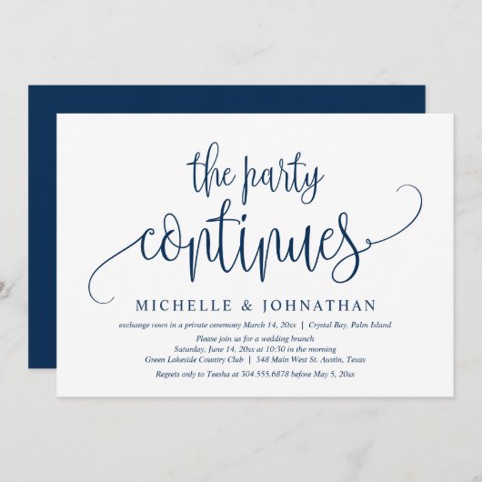 パーティーは続く、結婚式の駆け落ちお祝い 招待状 (正面/裏面)