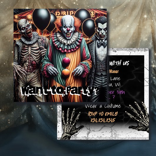 パーティーは？ピエロ、ヴァンパイア、ゾンビハロウィーン