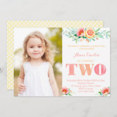 パーティーは、女の子のための2番目の誕生日を回す期日が来ている 招待状 (正面/裏面)