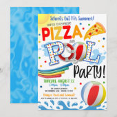パーティーへの招待 - ピザとプール 招待状 (正面/裏面)