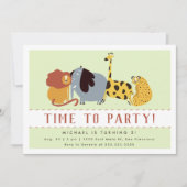 パーティーへ！カワイトジャングル動物子供の誕生日 招待状 (正面)