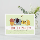 パーティーへ！カワイトジャングル動物子供の誕生日 招待状 (スタンド正面)