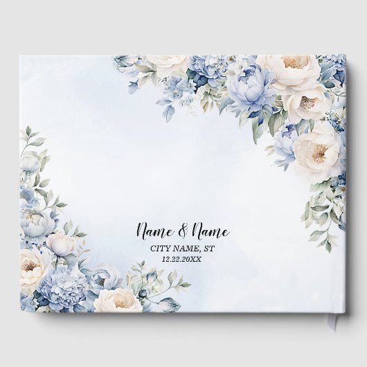 パーティーほこりっぽい青い水色のアイボリー花離れの花 ゲストブック (裏面)