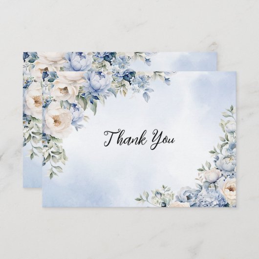 パーティーほこりっぽい青い水色のアイボリー花離れの花 サンキューカード (正面/裏面)