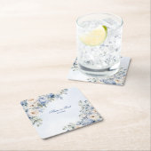 パーティーほこりっぽい青い水色のアイボリー花離れの花 スクエアペーパーコースター (インサイチュ)