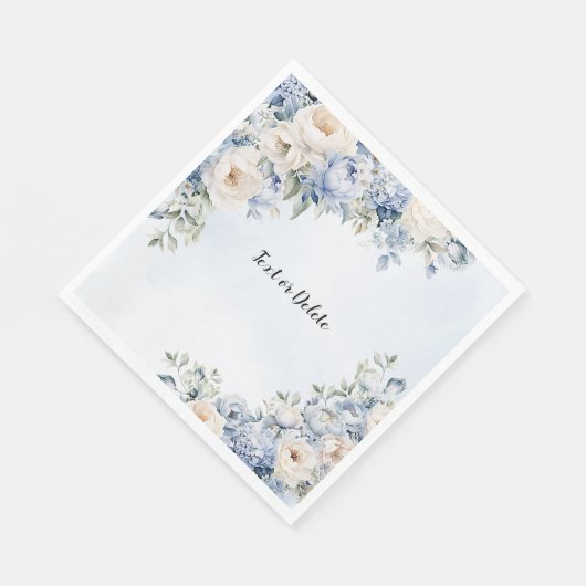 パーティーほこりっぽい青い水色のアイボリー花離れの花 スタンダードランチョンナプキン (角)