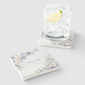 パーティーほこりっぽい青い水色のアイボリー花離れの花 ストーンコースター (横)