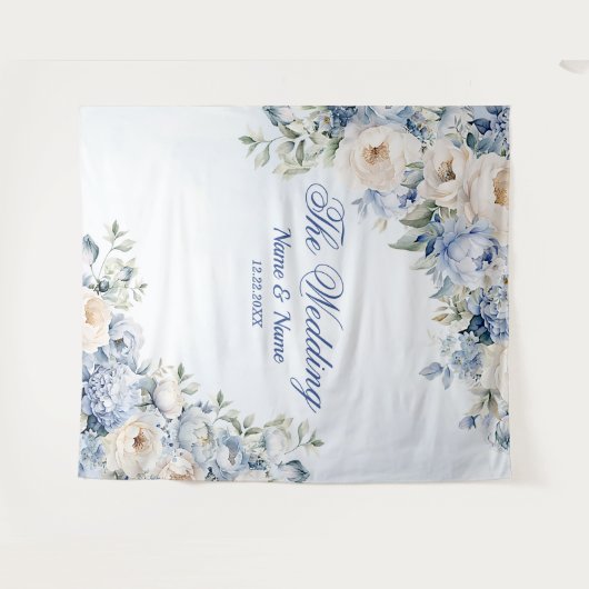 パーティーほこりっぽい青い水色のアイボリー花離れの花 タペストリー (正面(横))