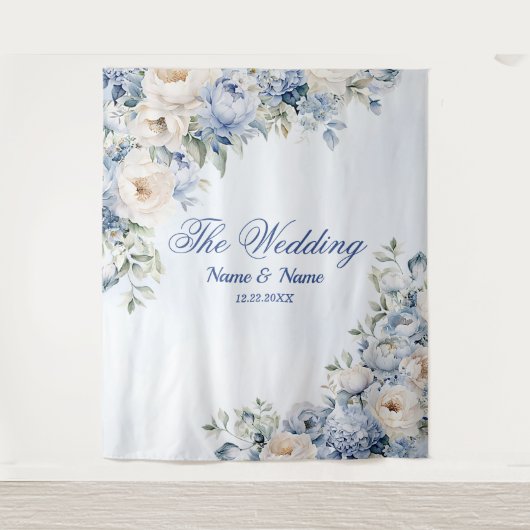 パーティーほこりっぽい青い水色のアイボリー花離れの花 タペストリー (正面)