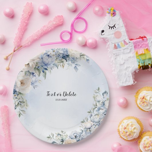 パーティーほこりっぽい青い水色のアイボリー花離れの花 ペーパープレート (パーティー)