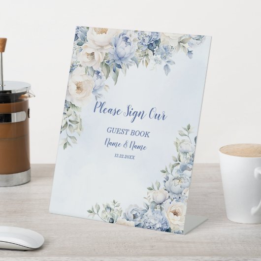 パーティーほこりっぽい青い水色のアイボリー花離れの花 台座サイン (インサイチュ)