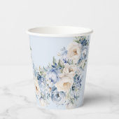 パーティーほこりっぽい青い水色のアイボリー花離れの花 紙コップ (裏面)