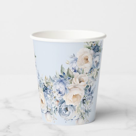 パーティーほこりっぽい青い水色のアイボリー花離れの花 紙コップ (裏面)