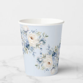 パーティーほこりっぽい青い水色のアイボリー花離れの花 紙コップ