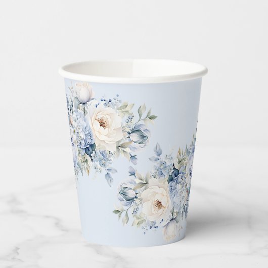 パーティーほこりっぽい青い水色のアイボリー花離れの花 紙コップ (左)