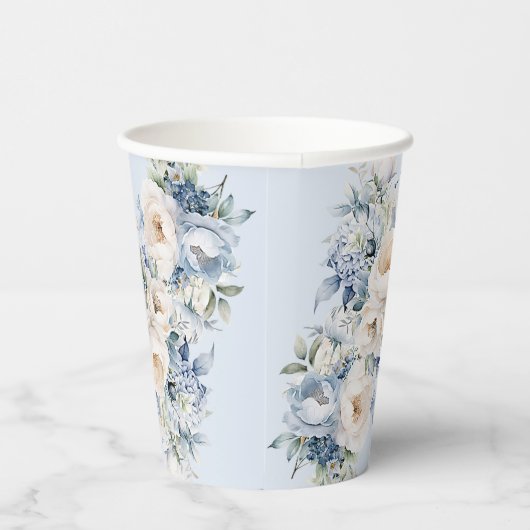 パーティーほこりっぽい青い水色のアイボリー花離れの花 紙コップ (右)