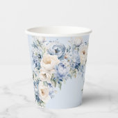 パーティーほこりっぽい青い水色のアイボリー花離れの花 紙コップ (正面)