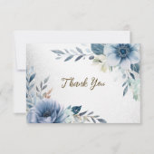 パーティーほこりっぽい青い水色の花シルバーエレガント サンキューカード (正面)