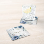 パーティーほこりっぽい青い水色の花シルバーエレガント スクエアペーパーコースター (インサイチュ)