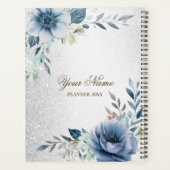 パーティーほこりっぽい青い水色の花シルバーエレガント プランナー手帳 (裏面)
