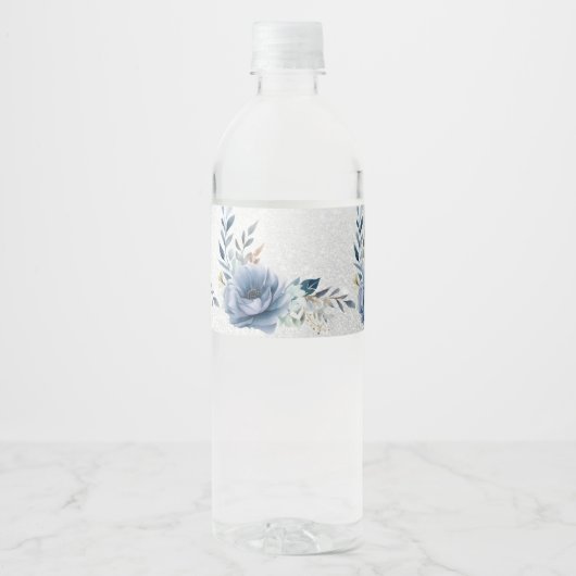 パーティーほこりっぽい青い水色の花シルバーエレガント ペットボトルラベル (正面)