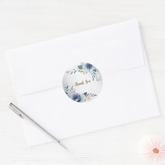 パーティーほこりっぽい青い水色の花シルバーエレガント ラウンドシール (封筒)