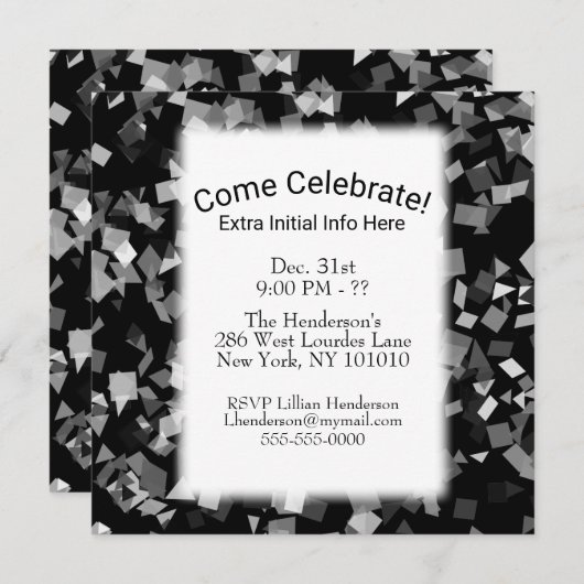 パーティーまたはお祝いの新年の紙吹雪招待状 招待状 (正面/裏面)