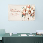 パーティーようこそカラフルホワイトピーチフローラバルーン 横断幕 (トレードショー)