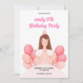 パーティーよくはしゃぐピンク動物誕生日招待状 招待状