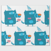 パーティーよくはしゃぐ帽子の青い漫画の怪物 ラッピングペーパー (フラット)