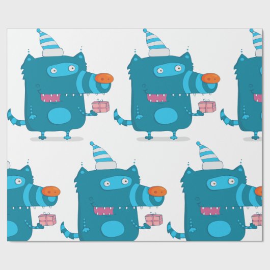 パーティーよくはしゃぐ帽子の青い漫画の怪物 ラッピングペーパー (フラット)