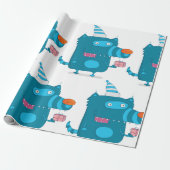 パーティーよくはしゃぐ帽子の青い漫画の怪物 ラッピングペーパー (アンロールド)