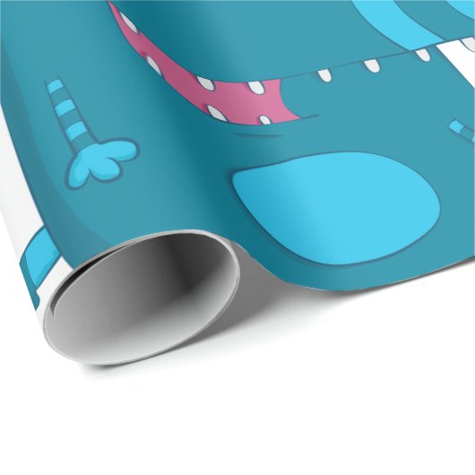 パーティーよくはしゃぐ帽子の青い漫画の怪物 ラッピングペーパー (ロールコーナー)