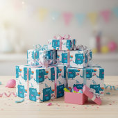 パーティーよくはしゃぐ帽子の青い漫画の怪物 ラッピングペーパー