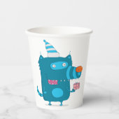 パーティーよくはしゃぐ帽子の青い漫画の怪物 紙コップ (正面)