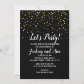 パーティーをしよう ゴールドのコンフェッティ ブラックエンゲージメント 招待状 (正面)