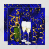 パーティーをしよう！シャンパン ゴールド スター ストリーマー 招待状 (正面/裏面)