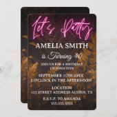 パーティーをしよう ネオン ボックスウッド 茶色の葉 誕生日 招待状 (正面/裏面)