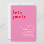 パーティーをしよう モダン ミニマル バースデー 赤 ピンク 招待状 (正面)