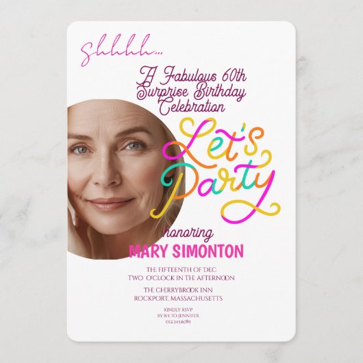 パーティーをしよう！素敵な60歳のサプライズ・セレブレーション 招待状 (正面)