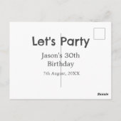 パーティーをしよう！30歳の誕生日 シンプルな灰色の名前 ポストカード (裏面)