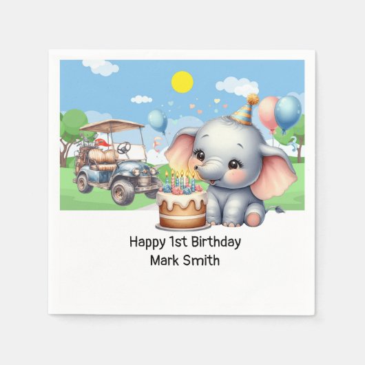 パーティーをテーマにしたゴルフ付き第1の誕生日 スタンダードカクテルナプキン (正面)
