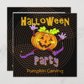 パーティーを切り分けるハロウィンのカボチャ 招待状 (正面/裏面)