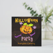 パーティーを切り分けるハロウィンのカボチャ 招待状 (スタンド正面)