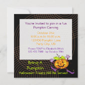 パーティーを切り分けるハロウィンのカボチャ 招待状 (裏面)