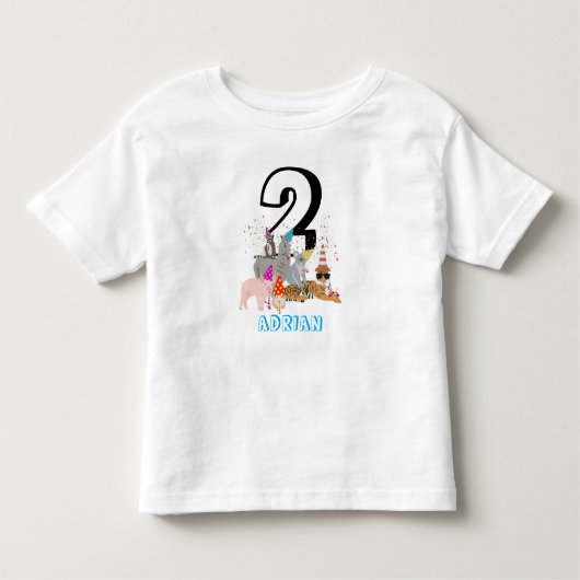 パーティーを楽しむ動物たち - 動物の誕生日 年齢 男の子 女の子 トドラーTシャツ (正面)