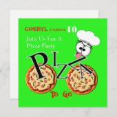 パーティーを楽しもう 現代的なピザパーティーのお知らせ 招待状 (正面/裏面)