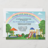 パーティーアットザパークプカラフルレーグラウンド誕生日 招待状 (正面)